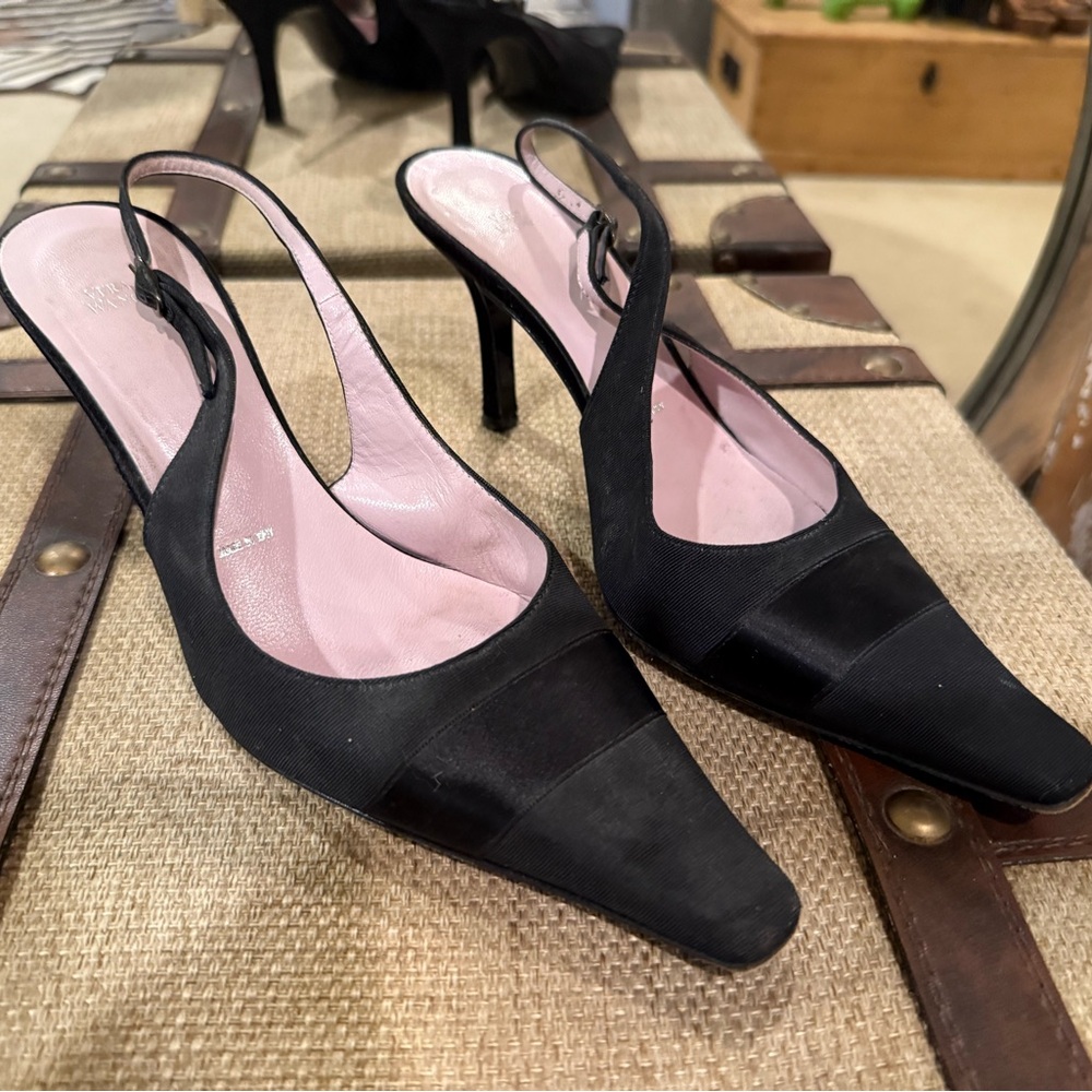 Vera Wang Black Pointy Toe Black Slingback Heels Size 36.5